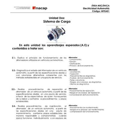 Unidad 2 Sistema de carga Unidad 2 Sistema de carga