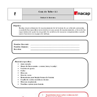 Guía Taller 2.1 Mantenimiento de las baterías Guía Taller 2.1 Mantenimiento de las baterías