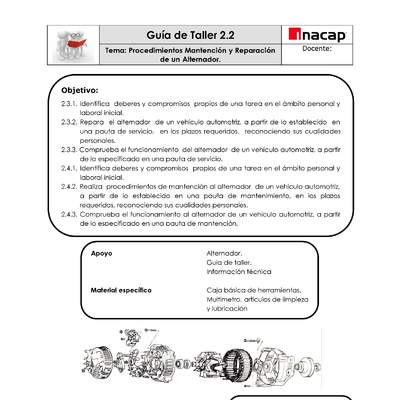 Guía Taller Alternador 2.2 y 2.3 Mant. y Rep.  Guía Taller Alternador 2.2 y 2.3 Mant. y Rep.