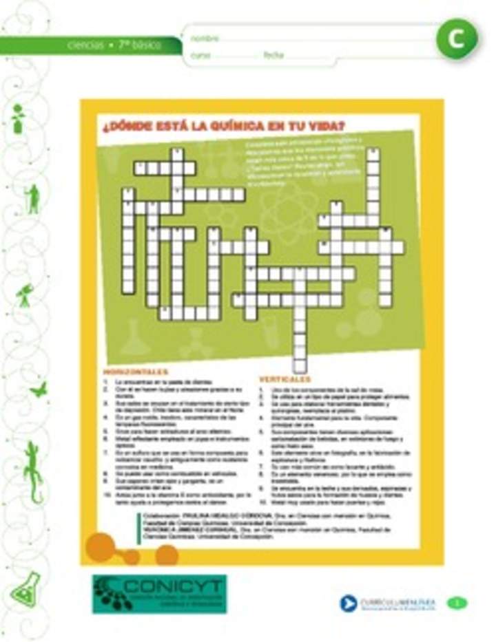 Crucigrama sustancias químicas Crucigrama sustancias químicas