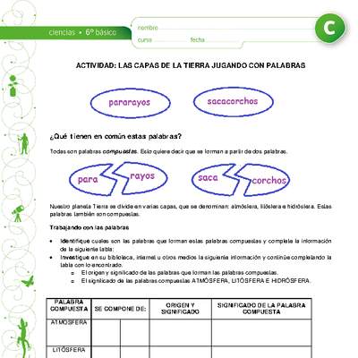 Las capas de la tierra jugando con palabras Las capas de la tierra jugando con palabras