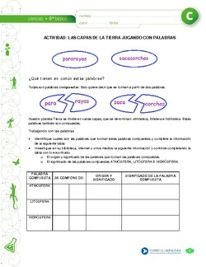 Las capas de la tierra jugando con palabras Las capas de la tierra jugando con palabras