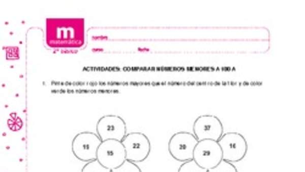 Comparar números menores a 100 a Comparar números menores a 100 a