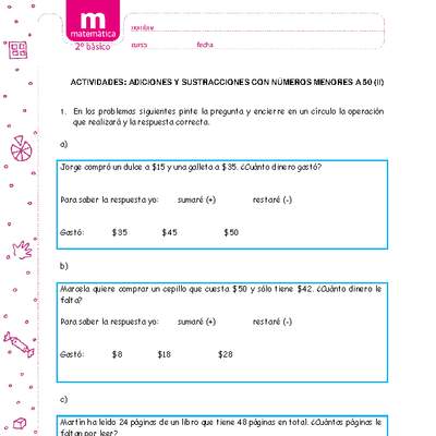 Adiciones y sustracciones con números menores a 50 (II) Adiciones y sustracciones con números menores a 50 (II)