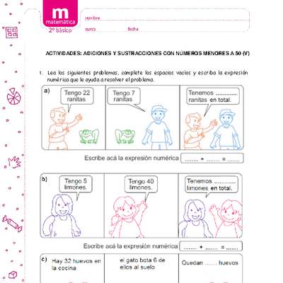 Adiciones y sustracciones con números menores a 50 (V) Adiciones y sustracciones con números menores a 50 (V)