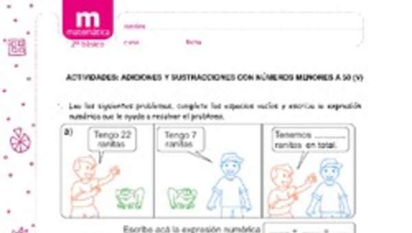 Adiciones y sustracciones con números menores a 50 (V) Adiciones y sustracciones con números menores a 50 (V)