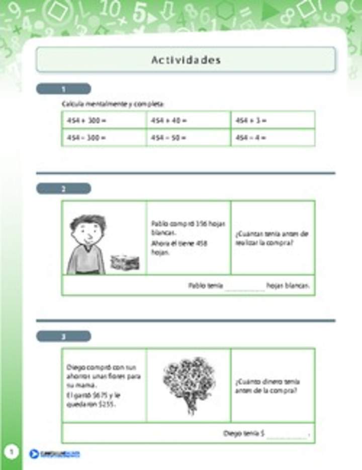 Resolución de problemas que involucra adición y sustracción de números naturales de tres dígitos 3 Resolución de problemas que involucra adición y sustracción de números naturales de tres dígitos 3