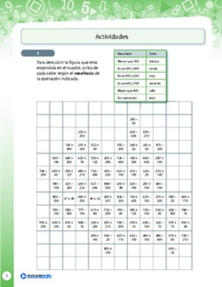 Resolución de adición y sustracción de números naturales de tres dígitos para formar una figura Resolución de adición y sustracción de números naturales de tres dígitos para formar una figura