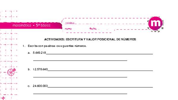 Escritura y valor posicional de números Escritura y valor posicional de números