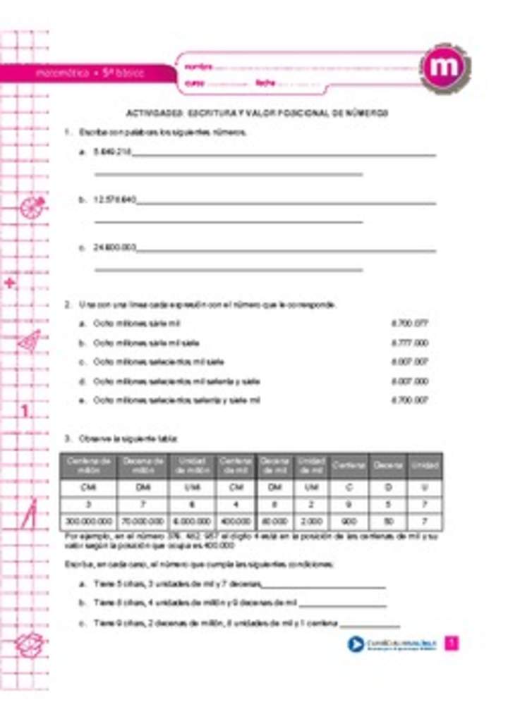 Escritura y valor posicional de números Escritura y valor posicional de números