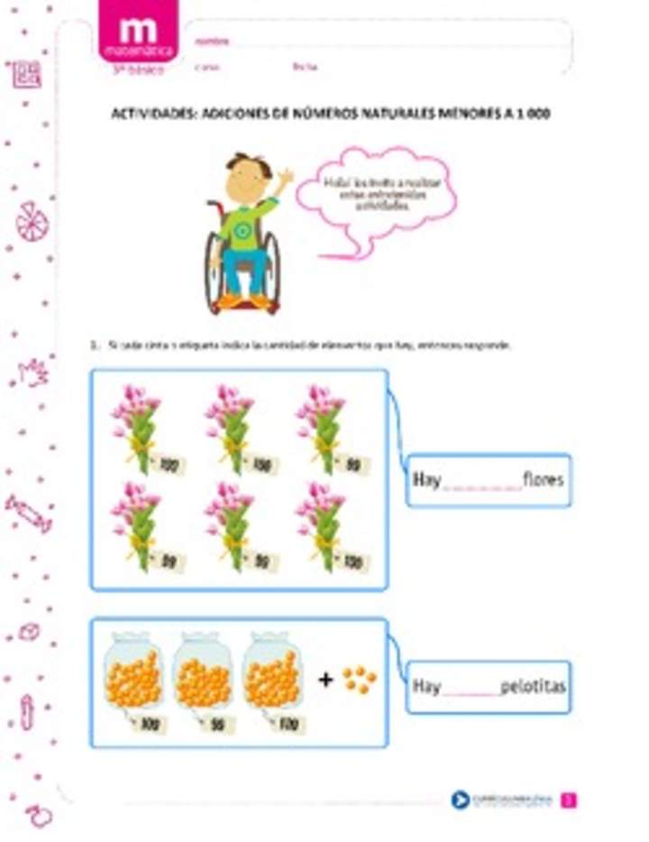 Adiciones de números naturales menores a 1000 Adiciones de números naturales menores a 1000
