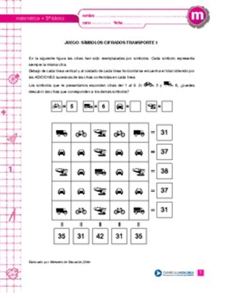 Juego: símbolos cifrados transporte 1 Juego: símbolos cifrados transporte 1