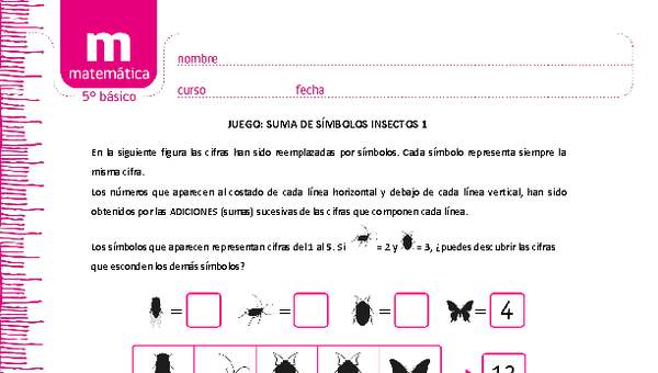 Juego: suma de símbolos insectos 1 Juego: suma de símbolos insectos 1