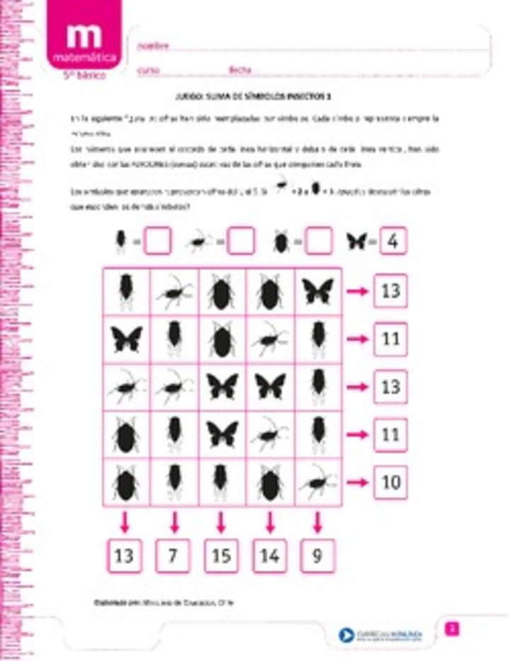 Juego: suma de símbolos insectos 1 Juego: suma de símbolos insectos 1