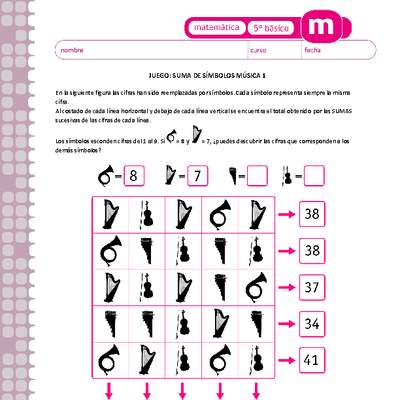 Juego: suma de símbolos música 1 Juego: suma de símbolos música 1