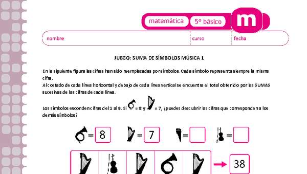 Juego: suma de símbolos música 1 Juego: suma de símbolos música 1