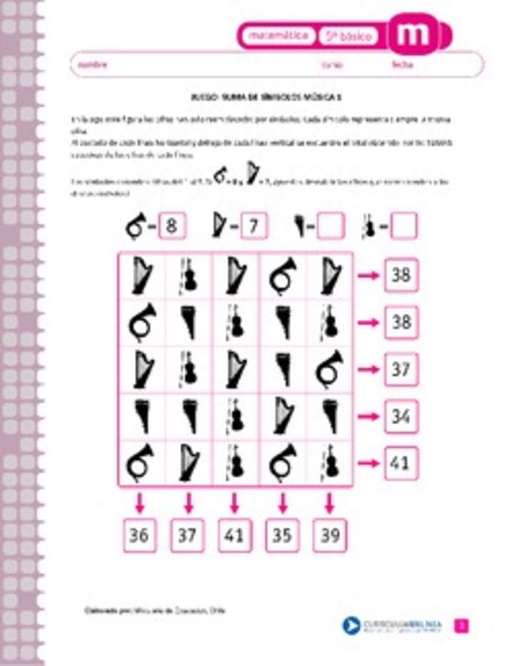 Juego: suma de símbolos música 1 Juego: suma de símbolos música 1