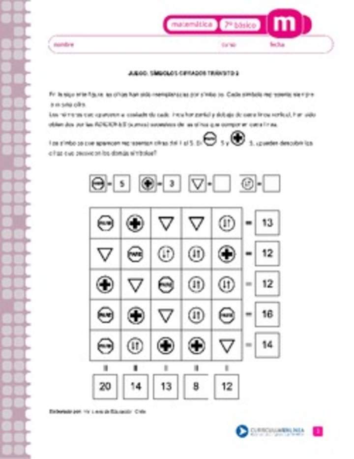 Juego: símbolos cifrados tránsito 2 Juego: símbolos cifrados tránsito 2