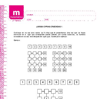 Juego: cifras cruzadas 1 Juego: cifras cruzadas 1