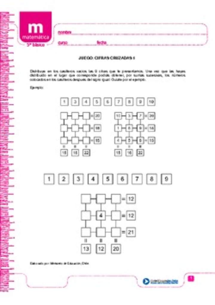 Juego: cifras cruzadas 1 Juego: cifras cruzadas 1