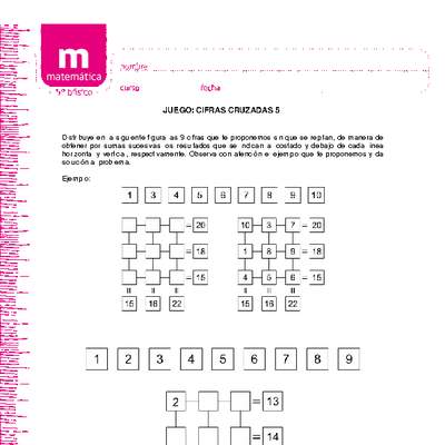 Juego: cifras cruzadas 5 Juego: cifras cruzadas 5