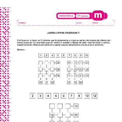 Juego: cifras cruzadas 7 Juego: cifras cruzadas 7