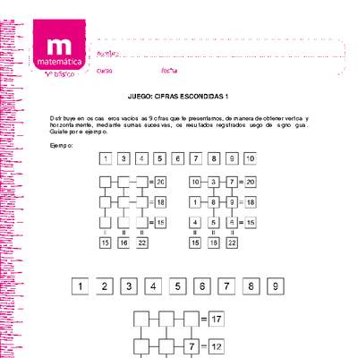 Juego: cifras escondidas 1 Juego: cifras escondidas 1