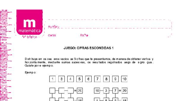 Juego: cifras escondidas 1 Juego: cifras escondidas 1