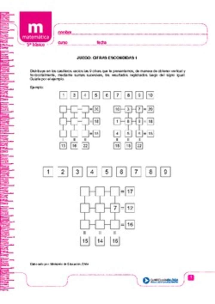 Juego: cifras escondidas 1 Juego: cifras escondidas 1