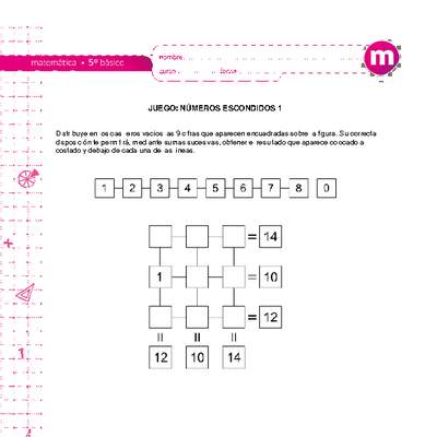 Juego: números escondidos 1 Juego: números escondidos 1