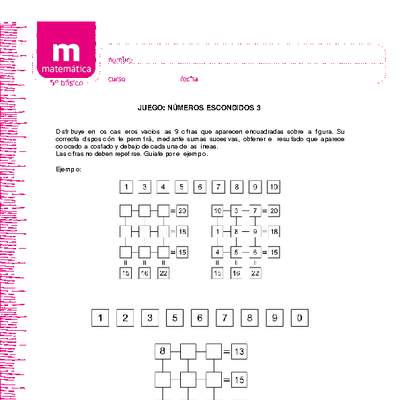 Juego: números escondidos 3 Juego: números escondidos 3