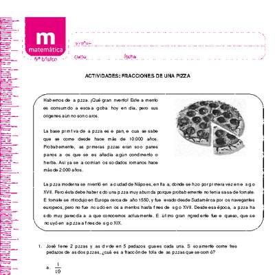 Fracciones de una pizza Fracciones de una pizza