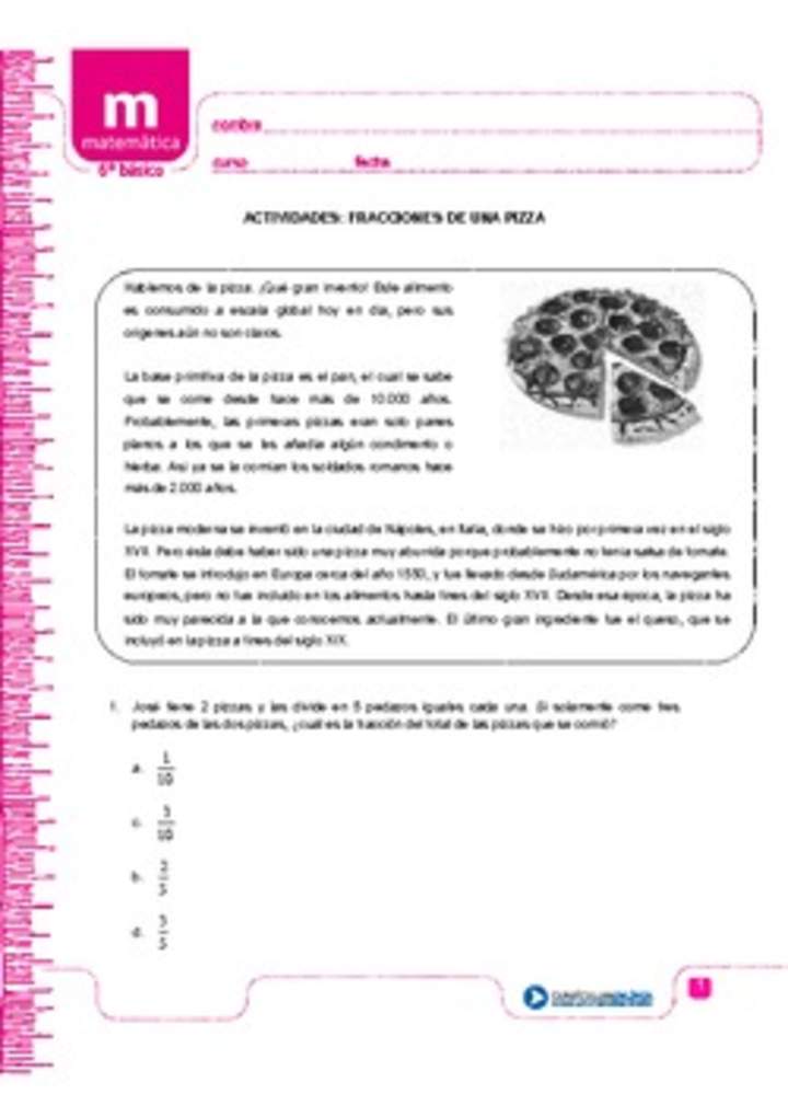 Fracciones de una pizza Fracciones de una pizza