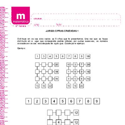 Juego: cifras cruzadas 1 Juego: cifras cruzadas 1