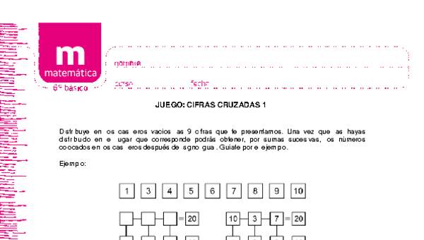 Juego: cifras cruzadas 1 Juego: cifras cruzadas 1