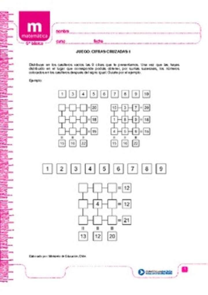 Juego: cifras cruzadas 1 Juego: cifras cruzadas 1
