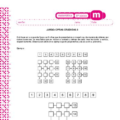Juego: cifras cruzadas 3 Juego: cifras cruzadas 3