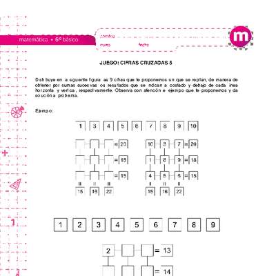 Juego: cifras cruzadas 5 Juego: cifras cruzadas 5