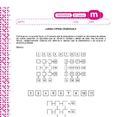Juego : cifras cruzadas 9 Juego : cifras cruzadas 9