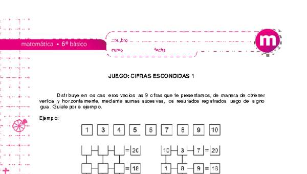 Juego: cifras escondidas 1 Juego: cifras escondidas 1