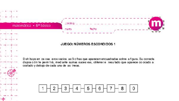 Juego: números escondidos 1 Juego: números escondidos 1