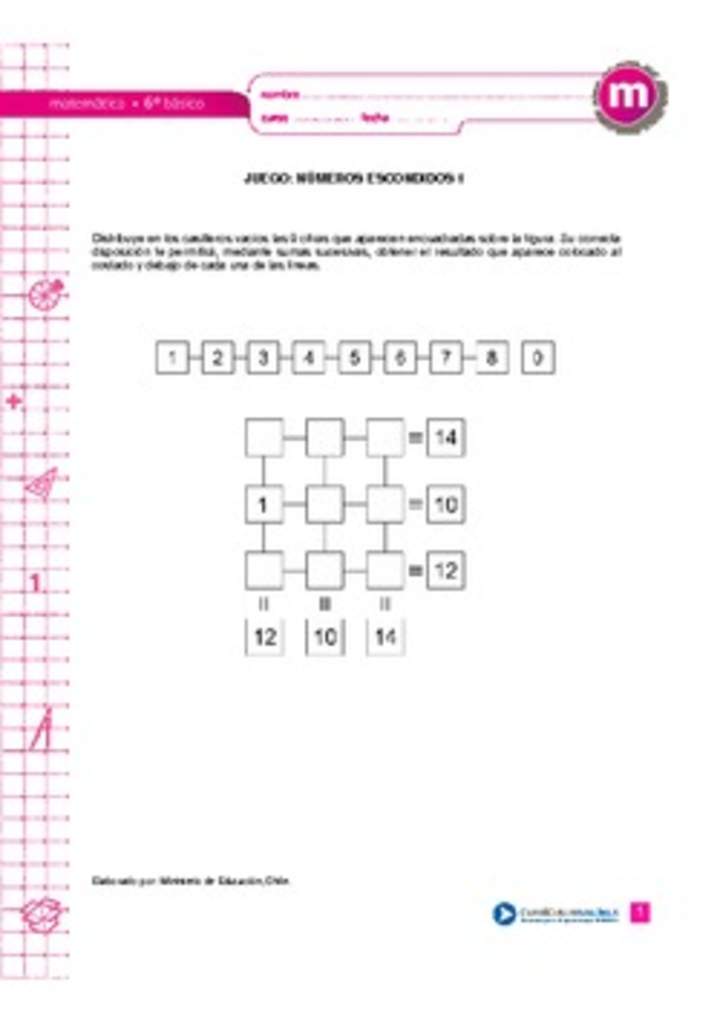 Juego: números escondidos 1 Juego: números escondidos 1