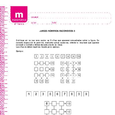 Juego: números escondidos 3 Juego: números escondidos 3