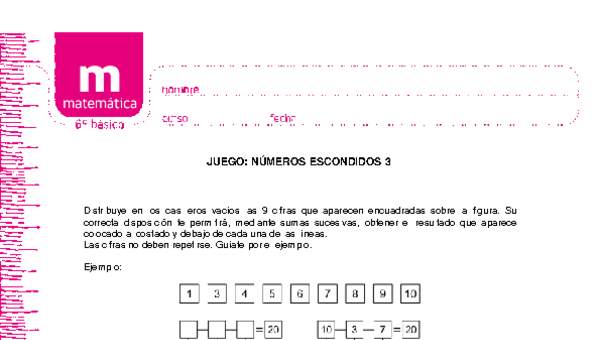 Juego: números escondidos 3 Juego: números escondidos 3