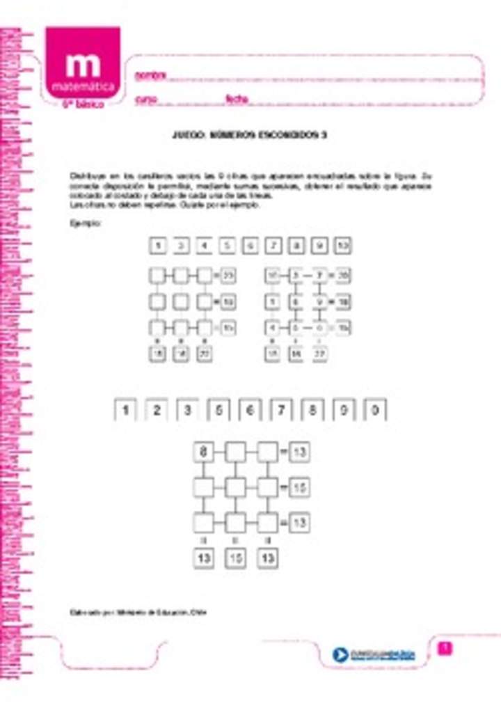 Juego: números escondidos 3 Juego: números escondidos 3