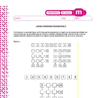 Juego: números escondidos 5 Juego: números escondidos 5