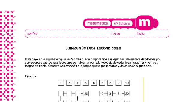 Juego: números escondidos 5 Juego: números escondidos 5