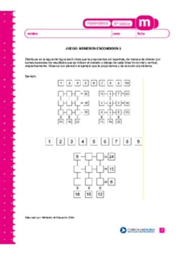 Juego: números escondidos 5 Juego: números escondidos 5