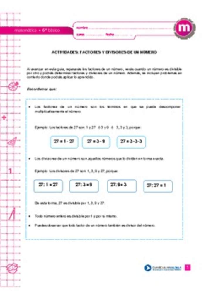 Factores y divisores de un número Factores y divisores de un número