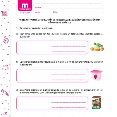 Resolución de problemas de adición y sustracción con números de 3 dígitos Resolución de problemas de adición y sustracción con números de 3 dígitos